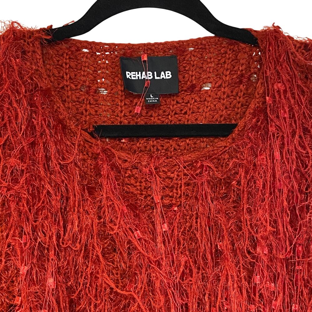 REHAB LAB Red Shaggy Eyelash Knit Long Bell Sleeve Sweater Size L - Picture 2 of 14